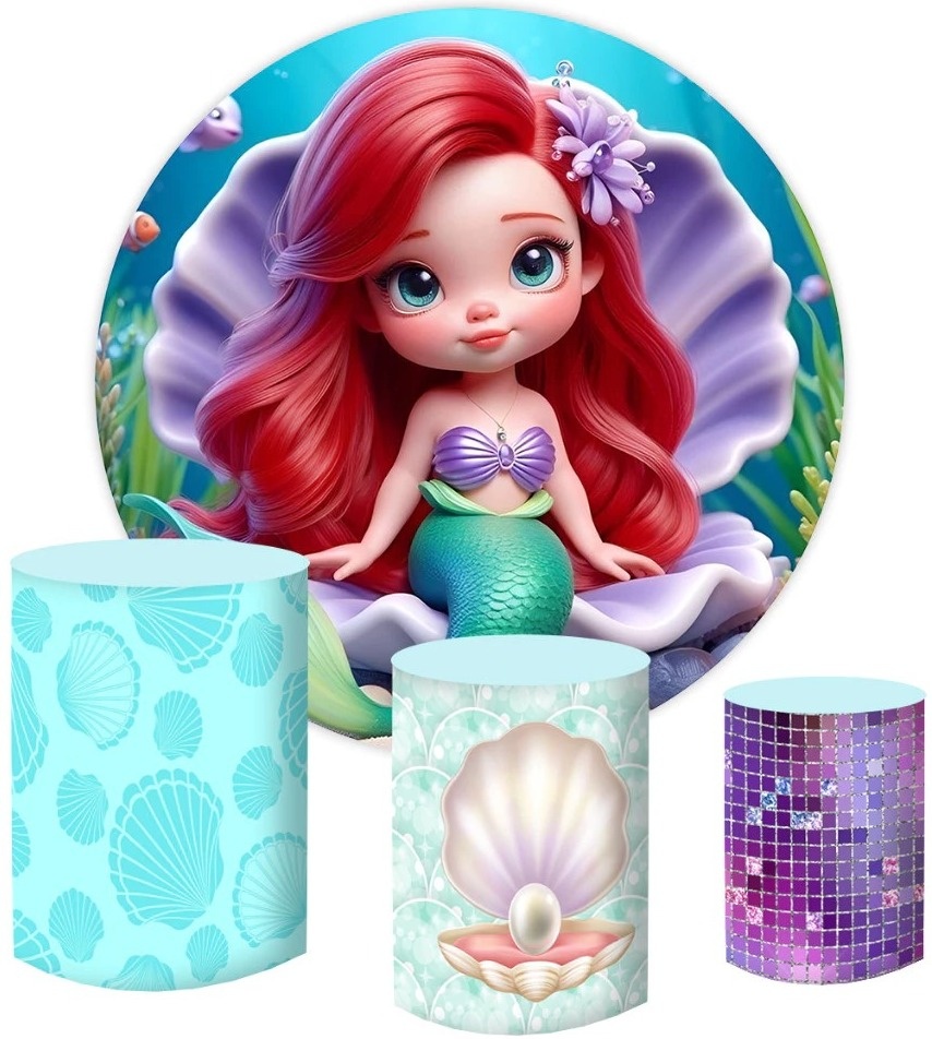 Pequena Sereia Ariel 3D Concha Lilas Cilindro Redondo Pmg - FOCUSEVENTOSJATAI