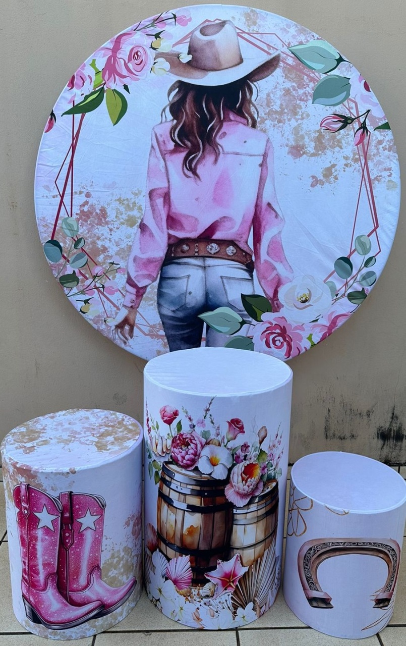 Boiadeira Menina Rosa Ferradura Painel Redondo 150Cm - FOCUSEVENTOSJATAI