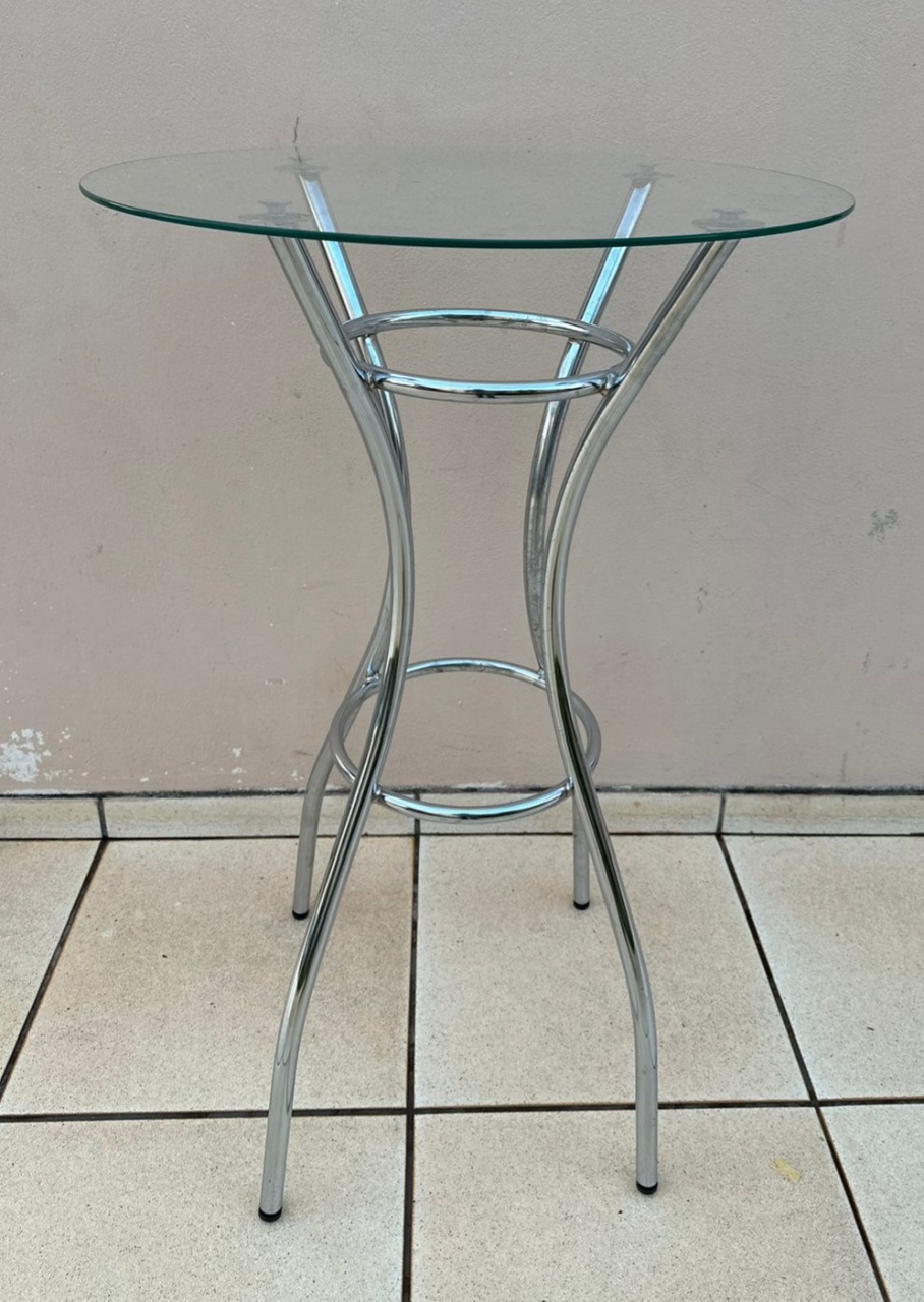 Mesa Bistro Ivana Cromado Prata Tampo de Vidro 60Cmx5Mm 95X50Cm - FOCUSEVENTOSJATAI