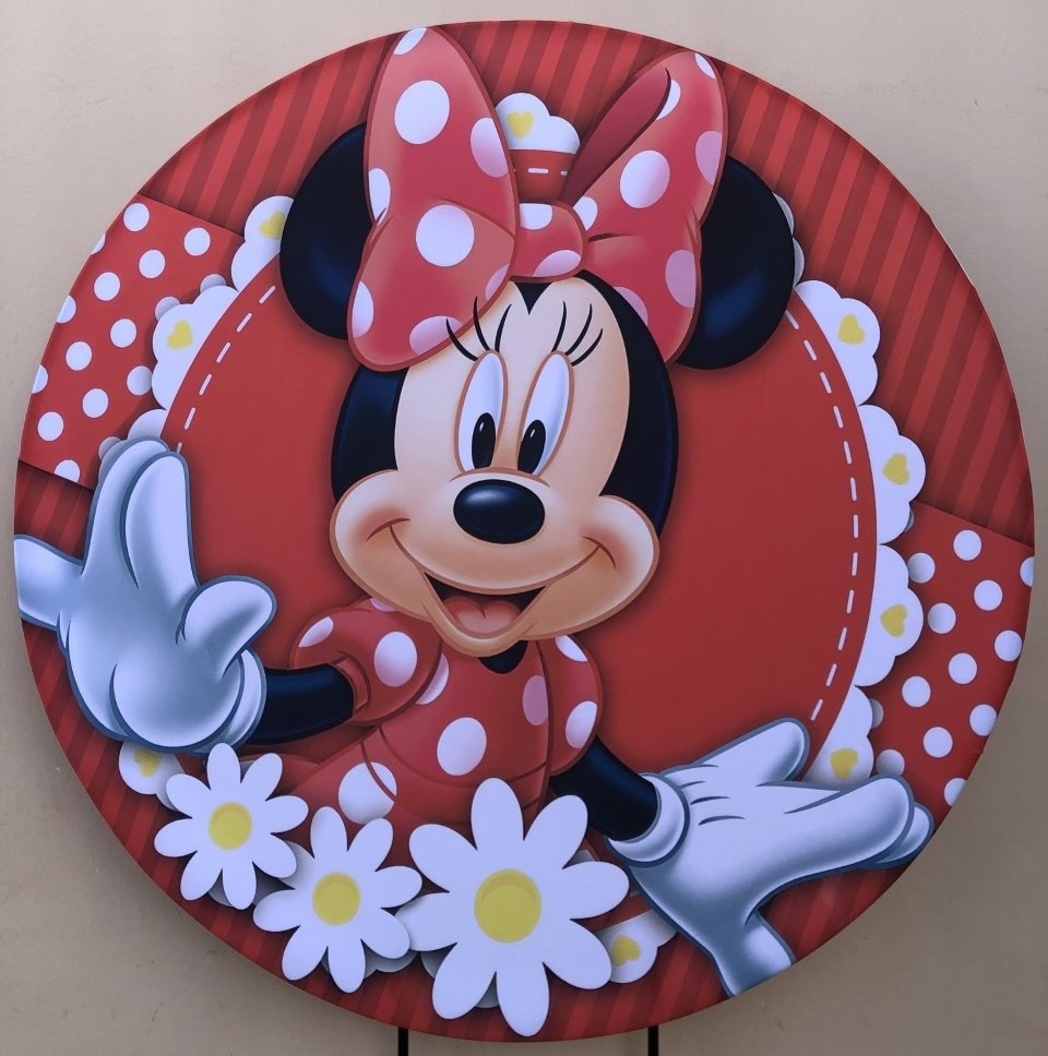 Minie Vermelha 3 Margaridas Branca Painel Redondo 150Cm - FOCUSEVENTOSJATAI