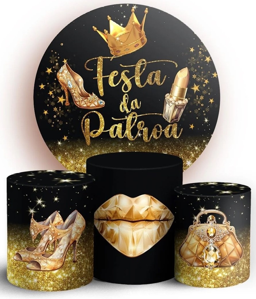Festa da Patroa Dourado E Preto Painel Redondo 150Cm - FOCUSEVENTOSJATAI