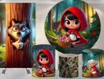 Chapeuzinho Vermelho 3D Lobo Mal E Vovó Painel Redondo 150Cm - imagem 2