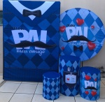 Papai Xadrez Azul Claro E Escuro Painel Redondo 150Cm - imagem 2