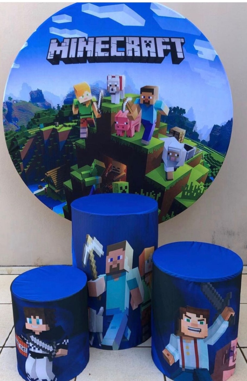 Minecraft Azul Painel Redondo 150Cm - FOCUSEVENTOSJATAI