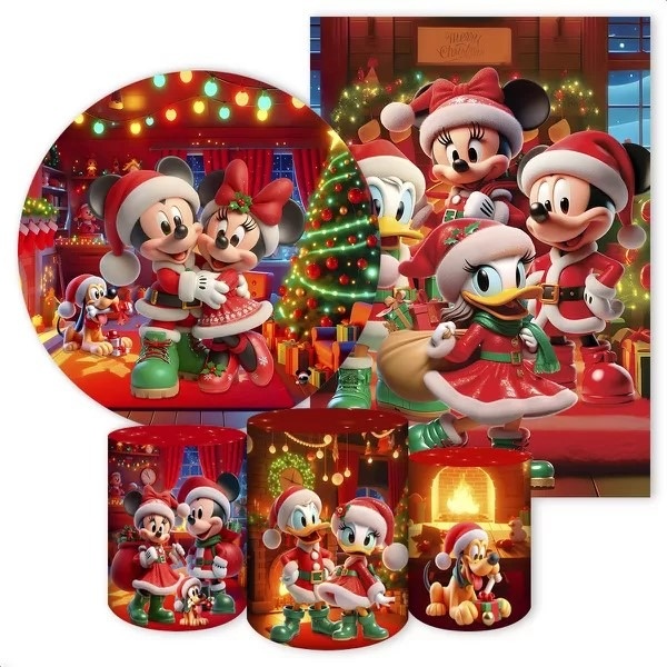 Natal 3D Turma Disney Painel Retangular 220X150Cm - FOCUSEVENTOSJATAI