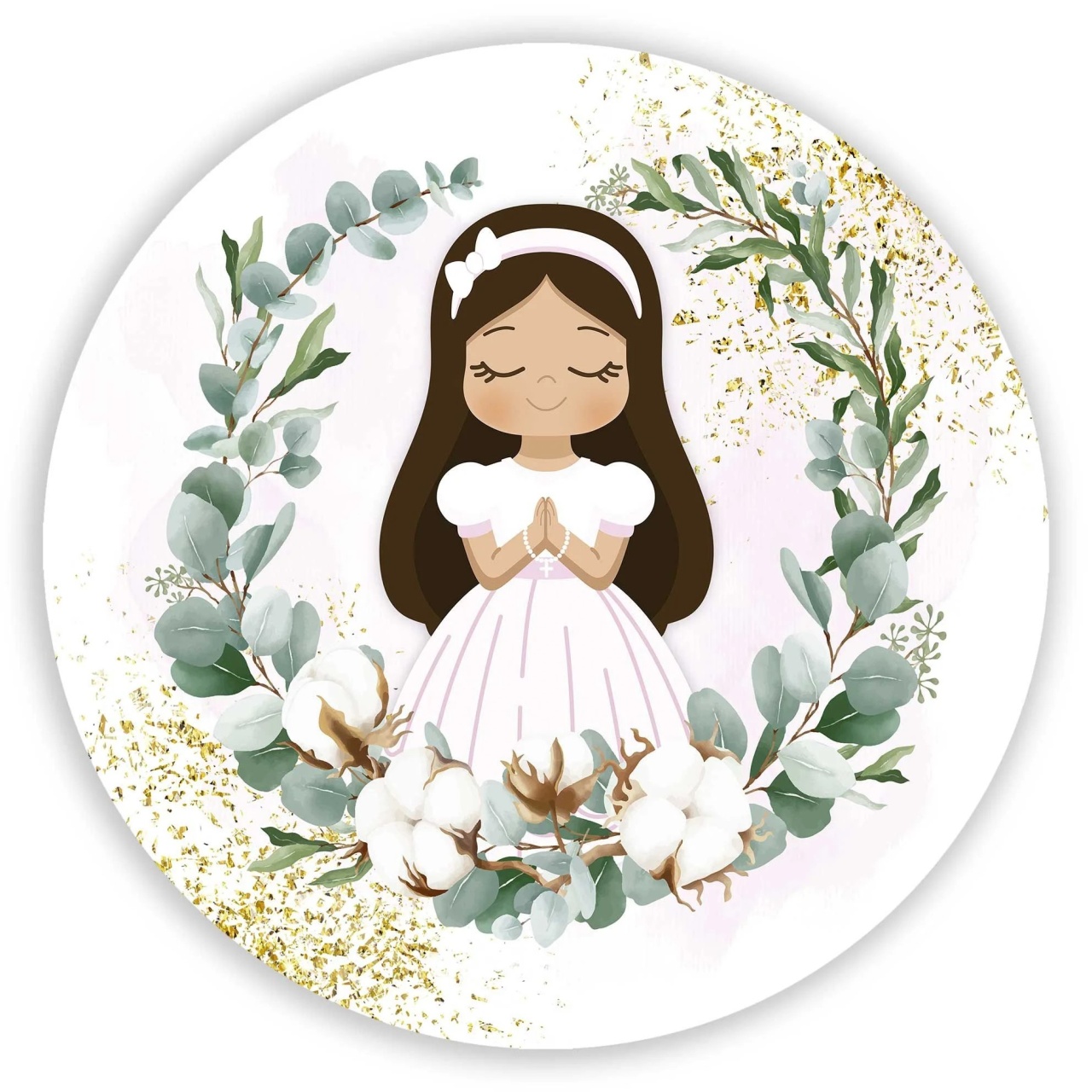 Religioso Primeira Comunhao Menina Painel Redondo 150Cm - FOCUSEVENTOSJATAI