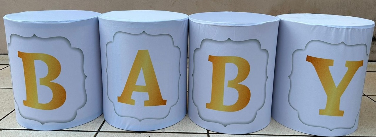 Baby Branco E Dourado Cilindro Redondo 4 Média - FOCUSEVENTOSJATAI