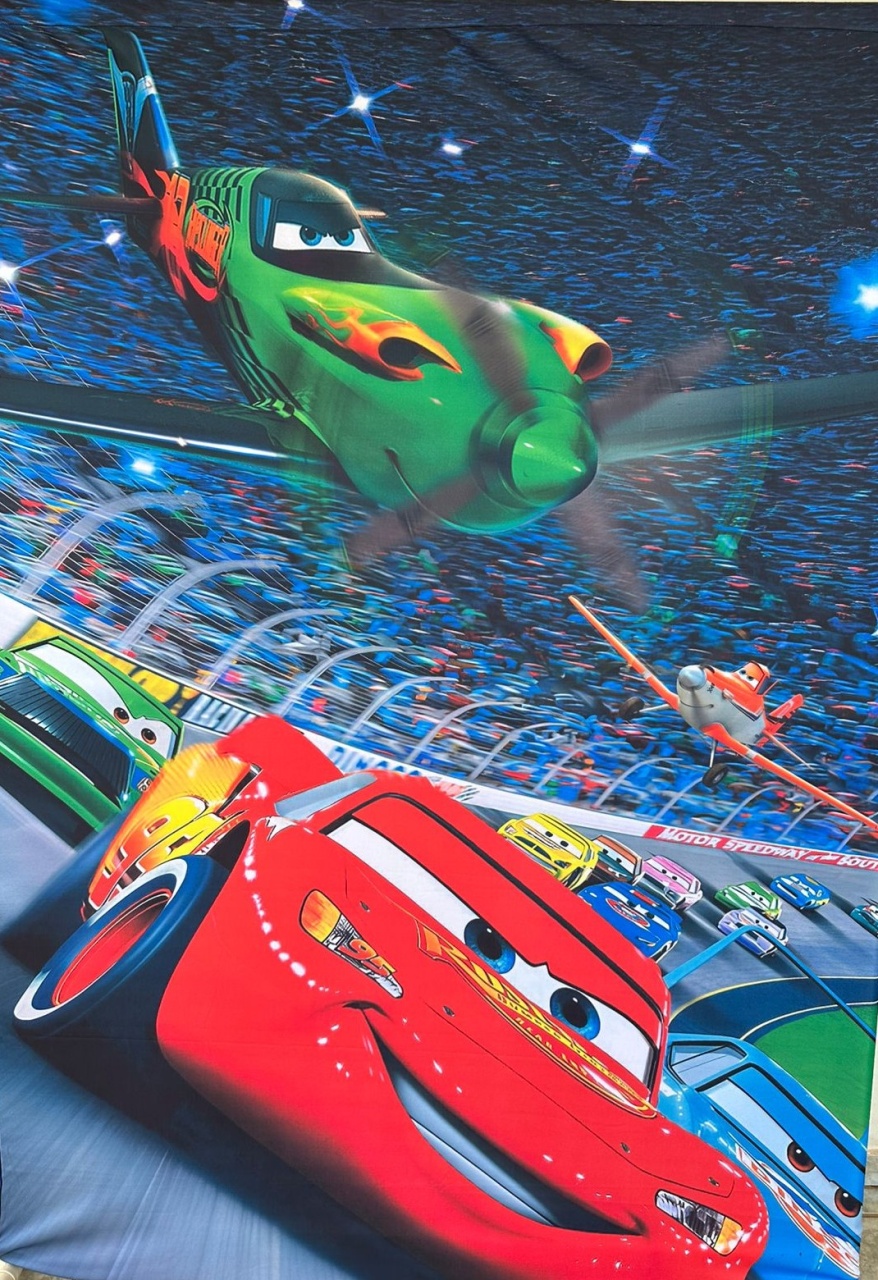 Aviões Carros Disney Painel Retangular 220X150Cm - Fundo Azul Marinho - FOCUSEVENTOSJATAI