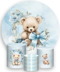 Cha Revelação Ursinho Laço Azul Candy Painel Redondo 150Cm - imagem 1