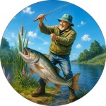 Pescador 3D Pescaria Painel Redondo 150Cm - imagem 1