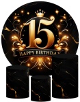 15 Anos Happy Birthaday Preto E Dourado - Painel Redondo 150Cms - imagem 2