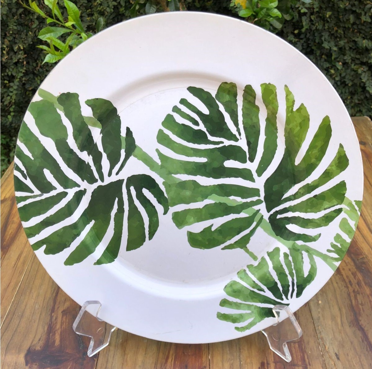 Sousplat Costela de Adão Verde Branco Redondo 33Cms - FOCUSEVENTOSJATAI