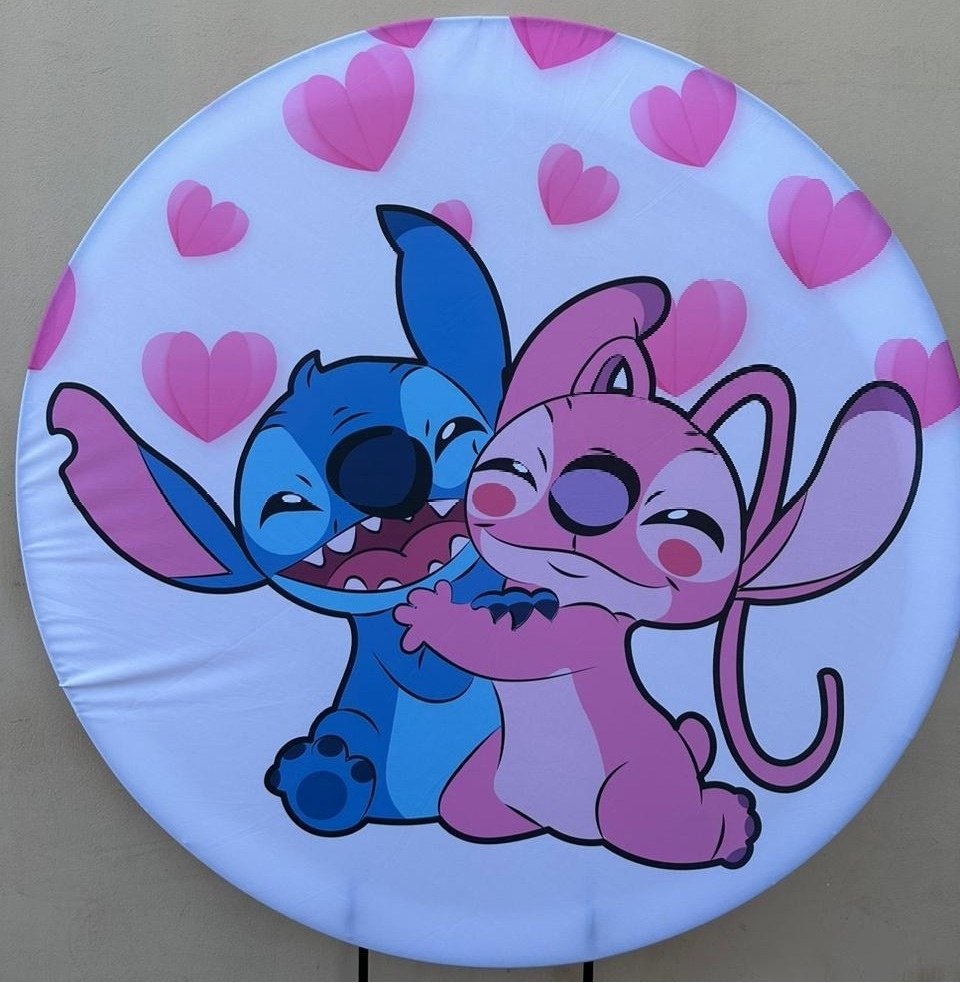 Lillo Stitch  Coração Azul E Rosa Painel Redondo 150Cm - FOCUSEVENTOSJATAI