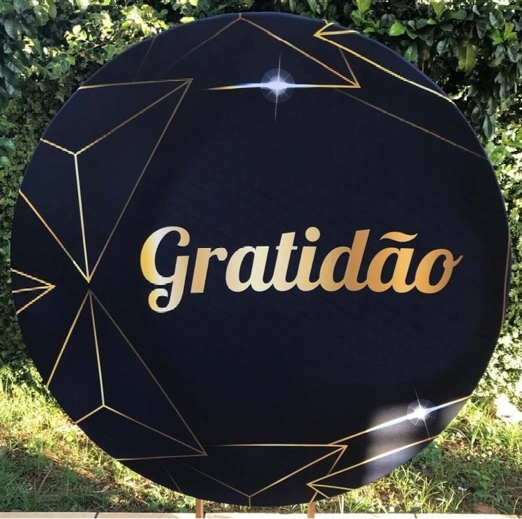 Gratidão Preto E Dourado Painel Redondo 150Cm - FOCUSEVENTOSJATAI