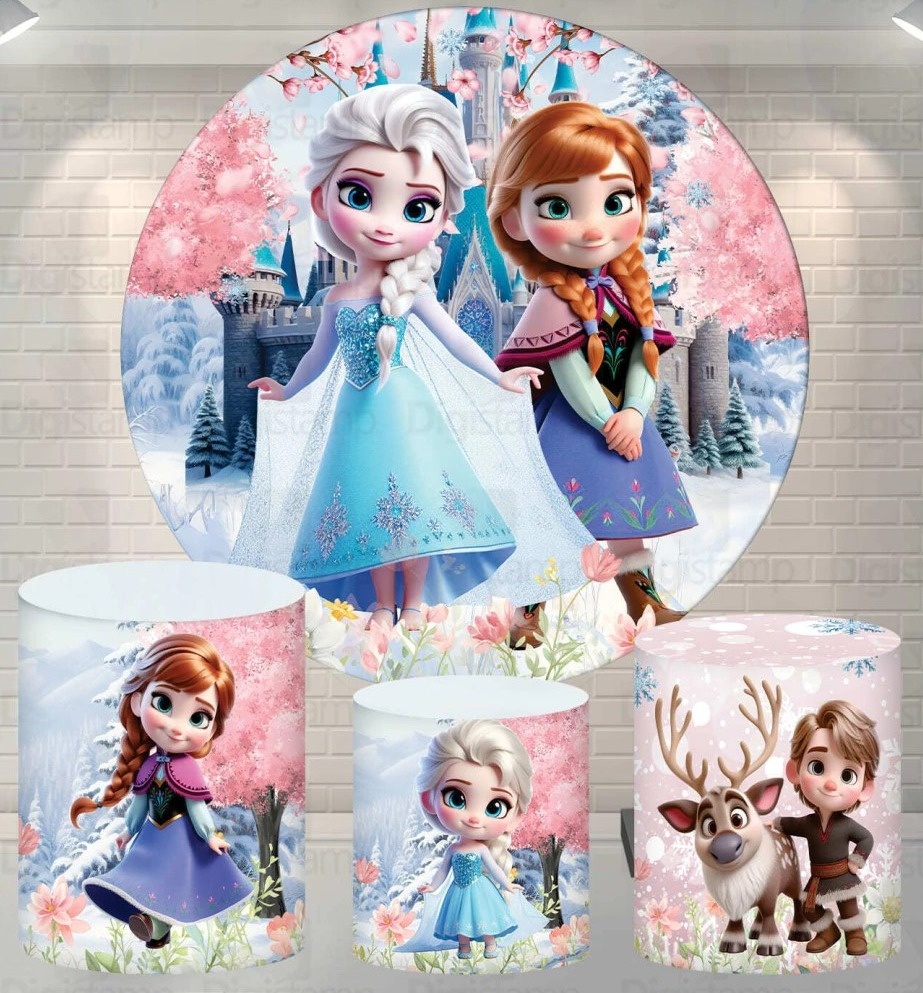 Frozen 3D Cute Castelo Florido Painel Redondo 150Cm - FOCUSEVENTOSJATAI