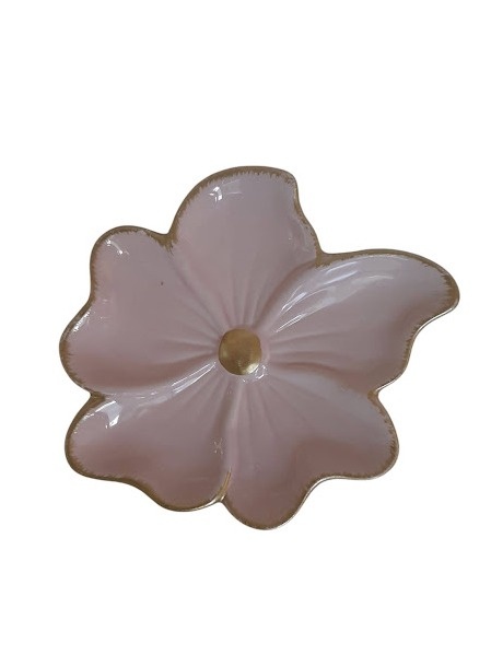 Bandeja Flor Cerâmica - Rosa E Dourada - Malila Festas 