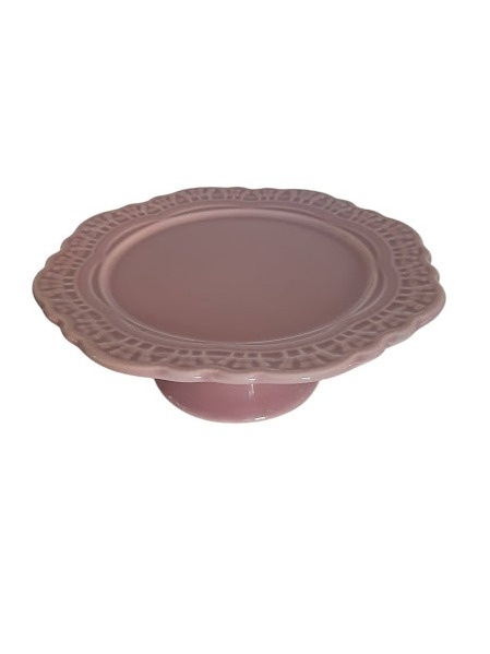Bandeja Com Pé P Cerâmica - Rosa - Malila Festas 