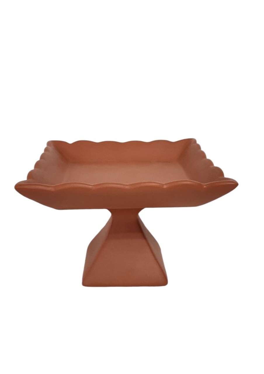 Bandeja Com Pé M Cerâmica - Cor Terracota - Malila Festas 